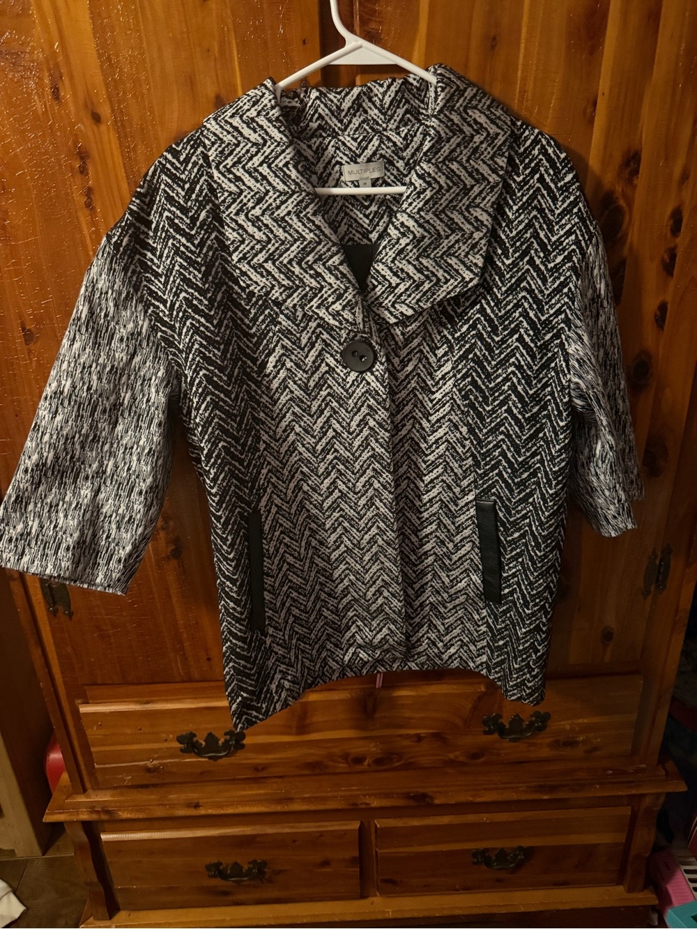Woven Black & White Chevron Women's Coat Size Medium